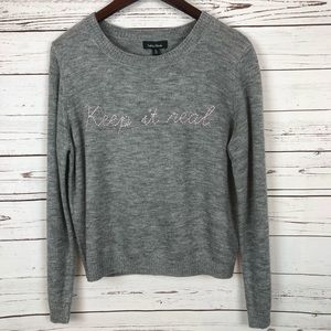 {Anthro} Lea & Viola Gray Sweater “Keep it Real”